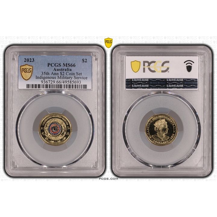 Elizabeth II, 35th Ann $2 Coin Set Colorized - Indigenous Military Service , Two Dollar, 2023, PCGS MS66
