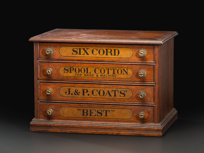 A J & P Coats Four Drawer Oak Advertising Spool Cabinet