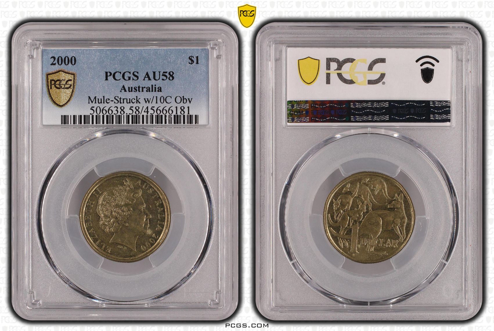 2000 Australia One Dollar, $1 Mule-Struck w/10C Obv Die PCGS - AU58 -181