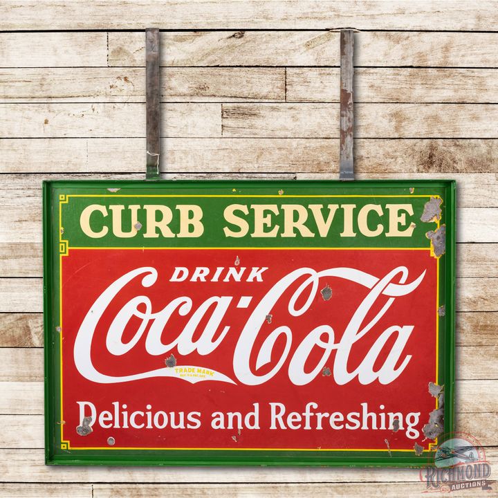 5' Drink Coca-Cola "Curb Service" Porcelain Sign TAC 7.5