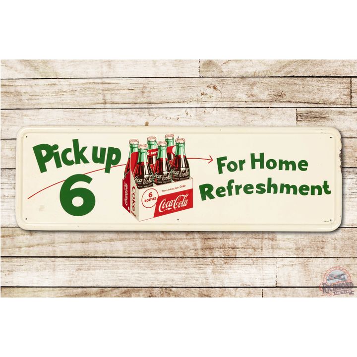 1956 Coca Cola Pick Up 6 For Home Refreshment w/ 6 Pack Tin Sign