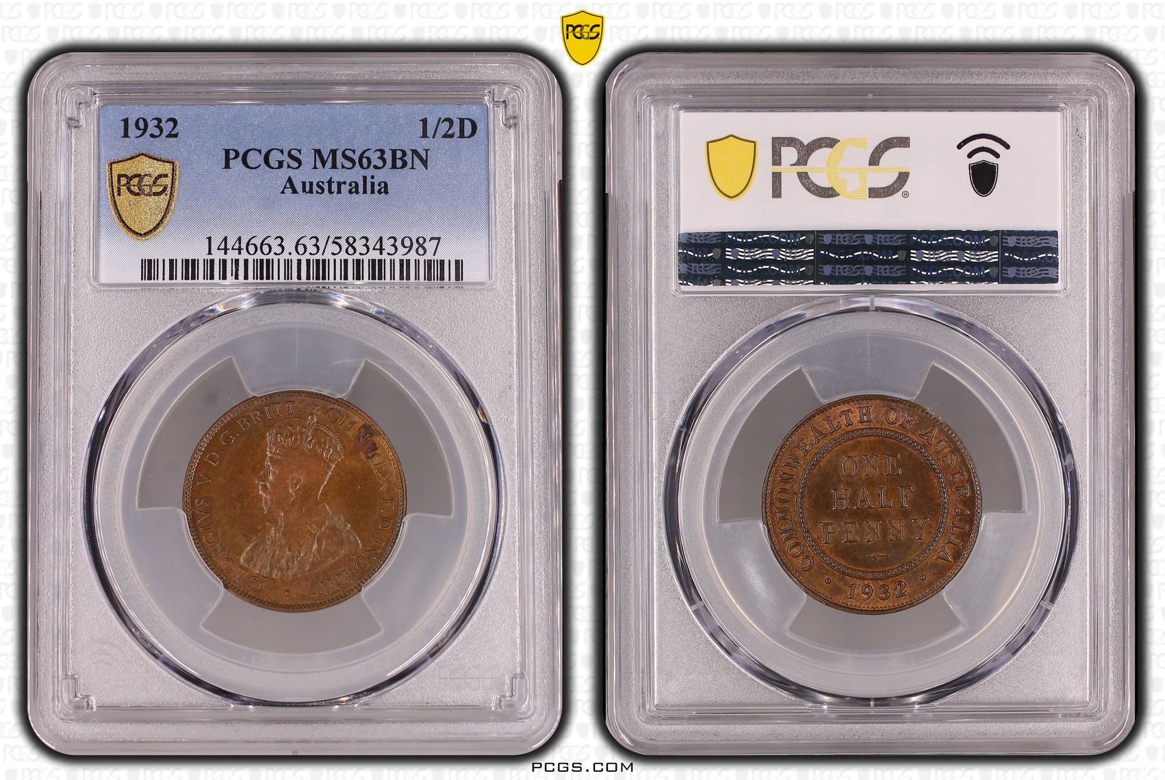 George V, Halfpenny, 1932, PCGS MS63BN