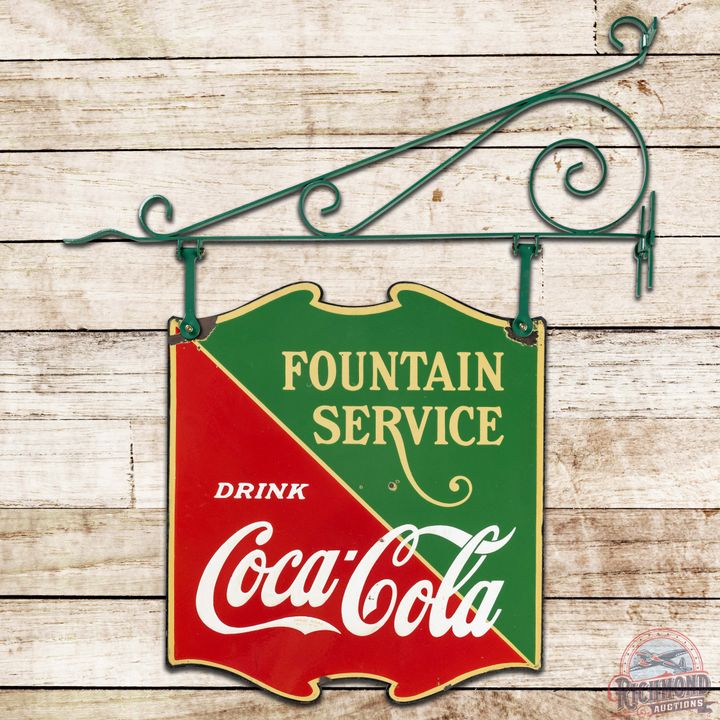 1934 Drink Coca Cola Fountains Service DS Porcelain Sign w/ Bracket
