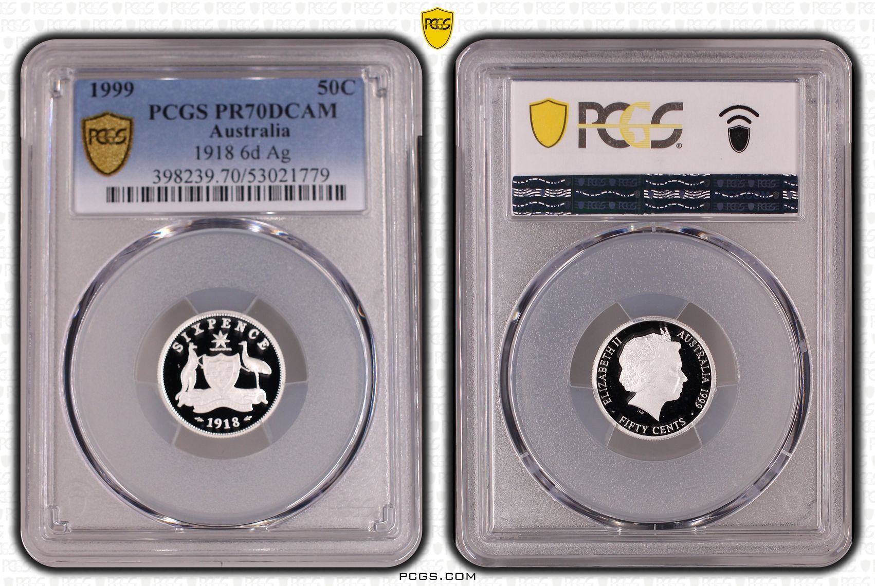 1918 6d Silver, Fifty Cents, 1999, PCGS PR70DCAM