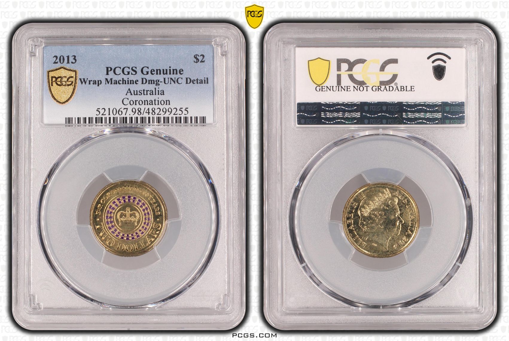 Elizabeth II, Coronation Colorized, Two Dollar, 2013, PCGS Genuine - UNC Details (98 - Damage)