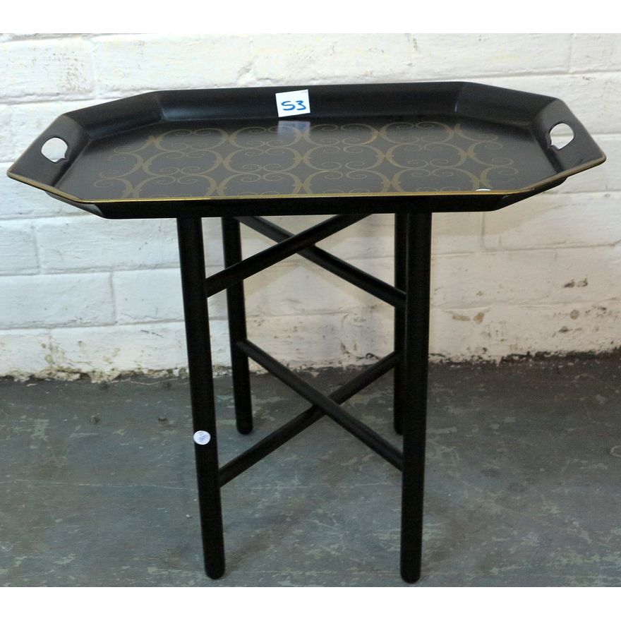 TOLE WARE TRAY ON STAND,