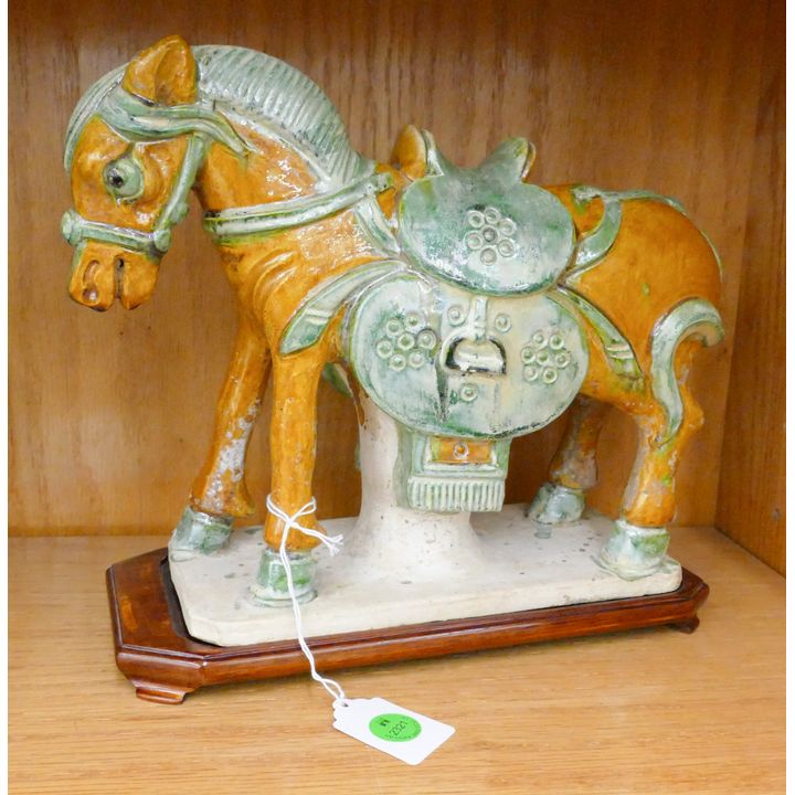 Chinese Tang Style Ceramic Horse on Stand 12'' Long
