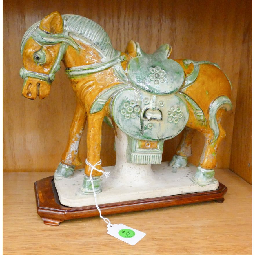 Chinese Tang Style Ceramic Horse on Stand 12'' Long