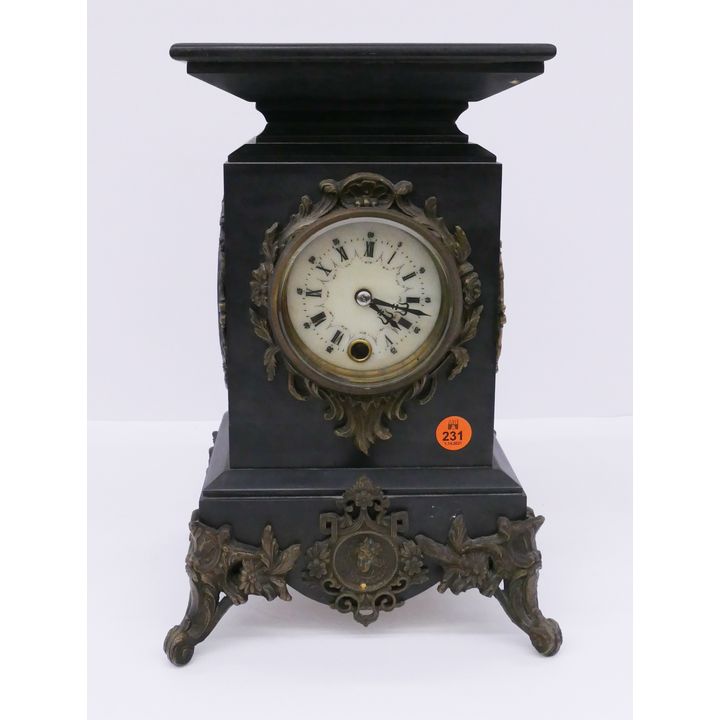Black Marble Shelf Clock- As Is- 12x8''
