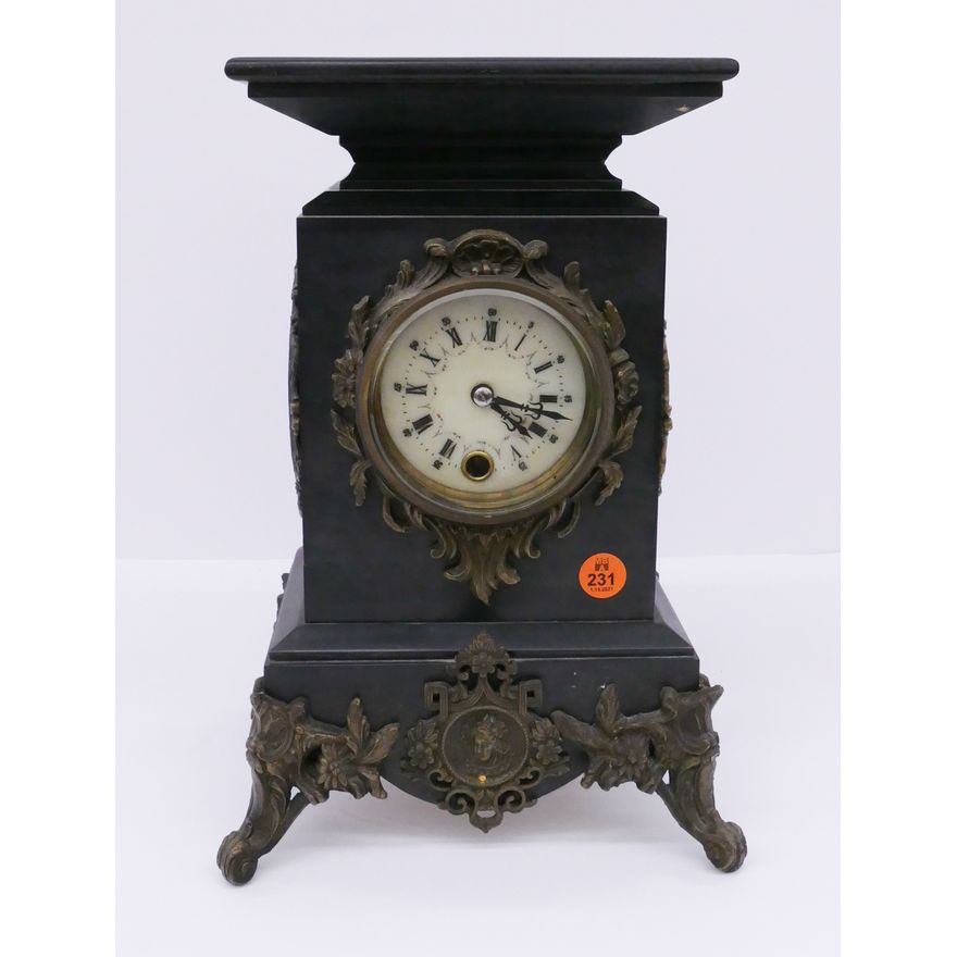 Black Marble Shelf Clock- As Is- 12x8''