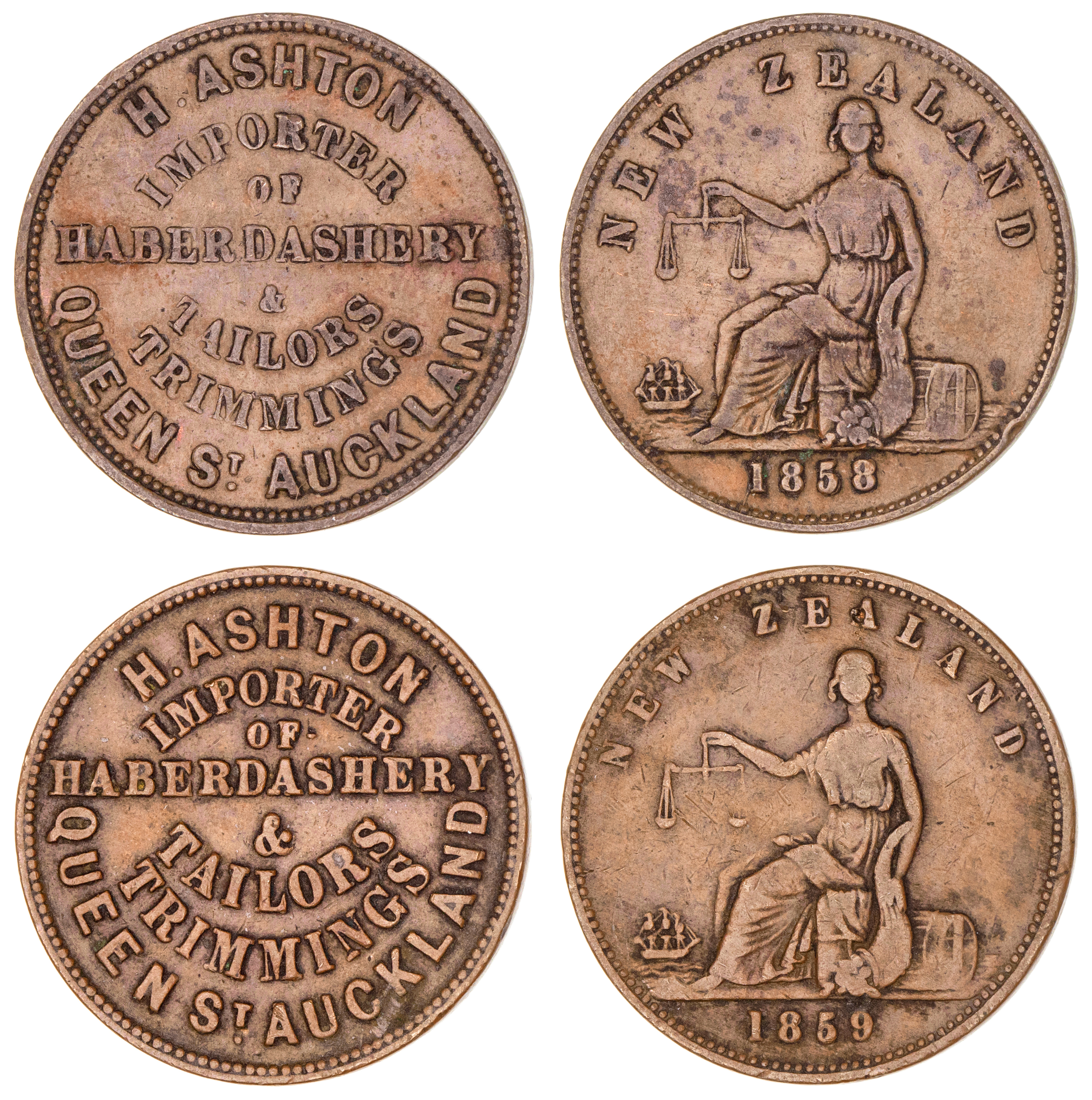 419 · New Zealand, H. Ashton, Auckland, Halfpenny, 1858, gFine