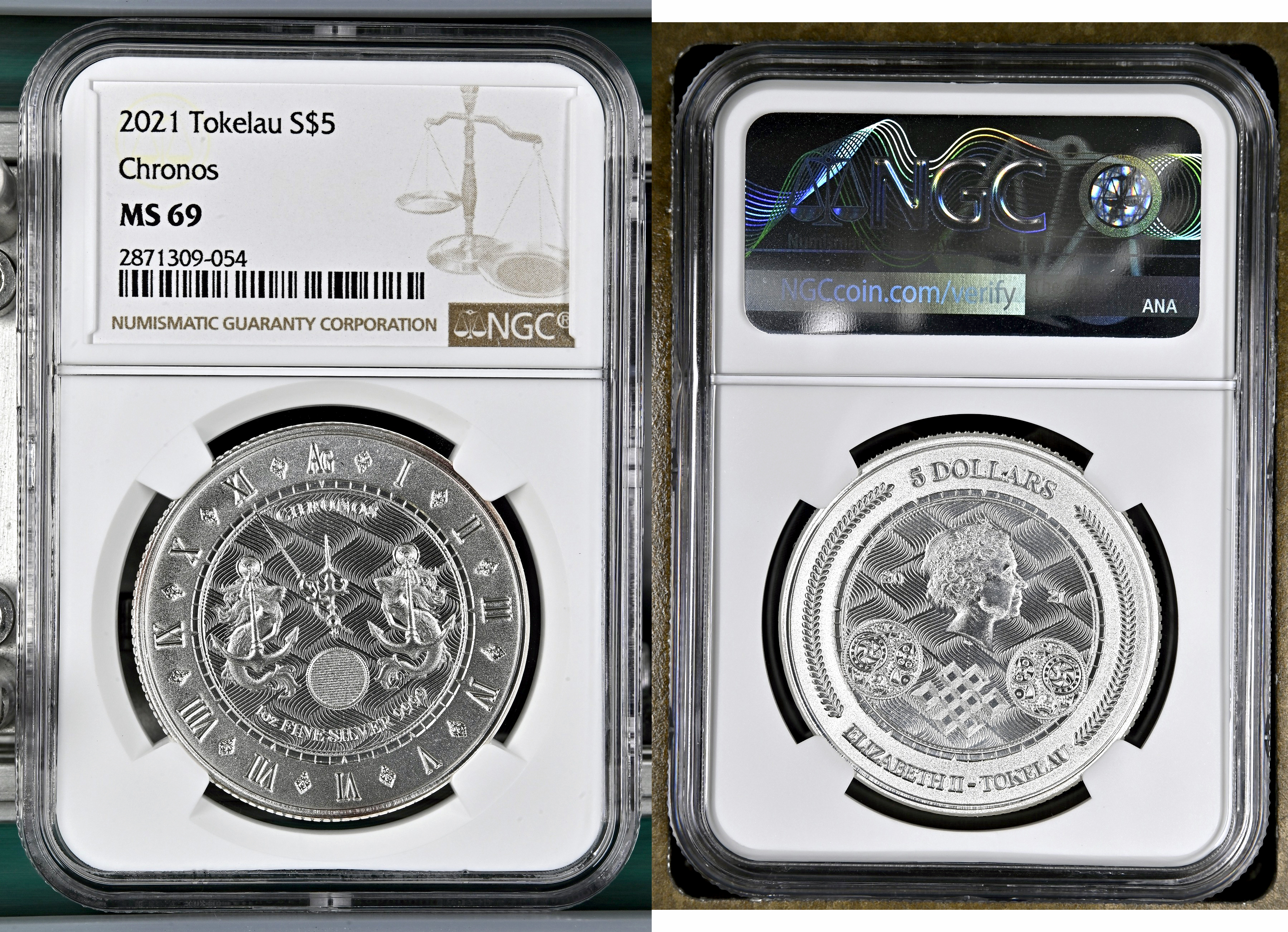 Tokelau, Chronos, Five Dollar, 2021, NGC MS 69