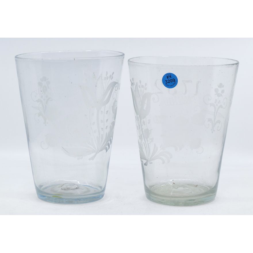 Pair Antique Stiegel Flip Glass 1792 Floral Vases 7''