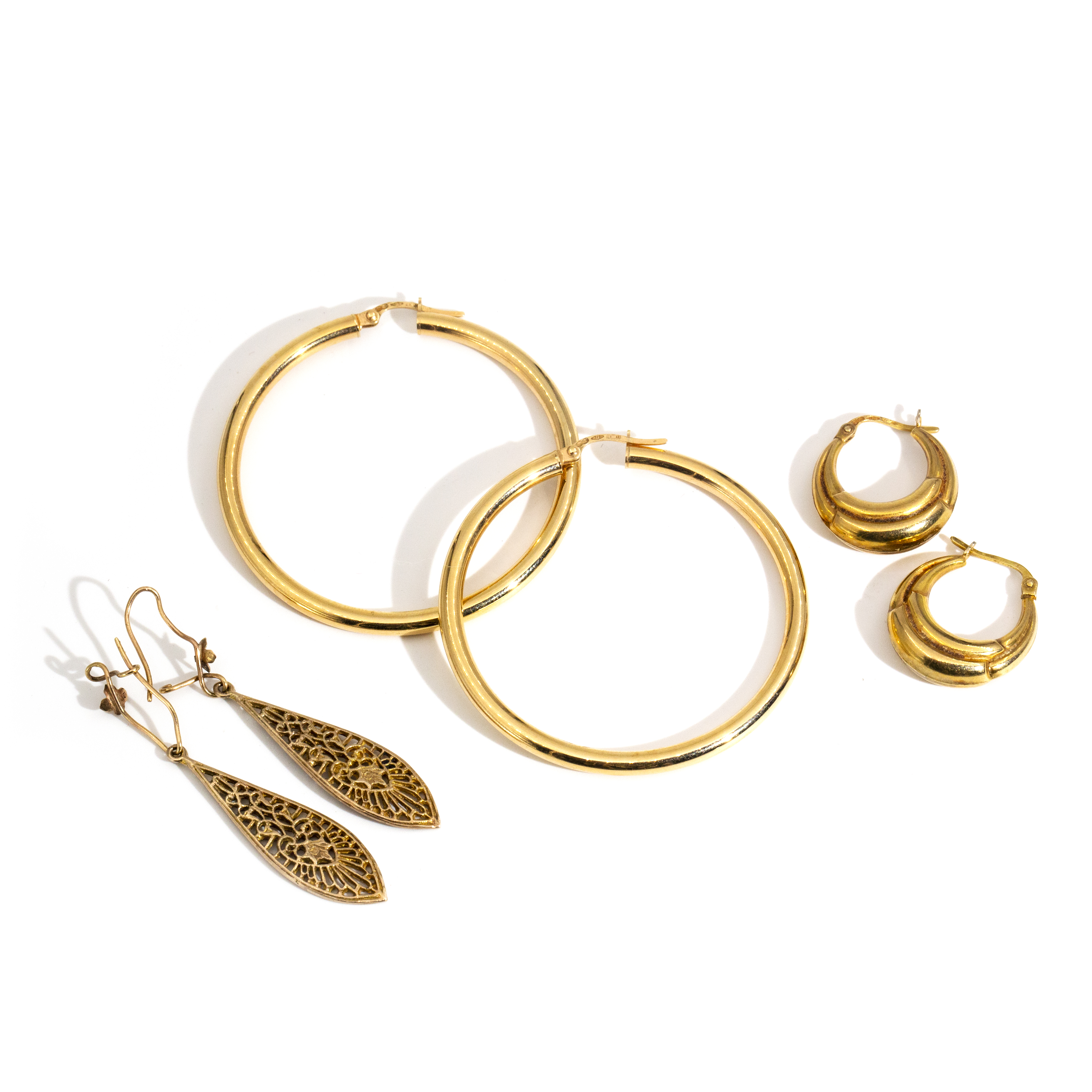 Three Pairs of 9 Carat Gold Earrings