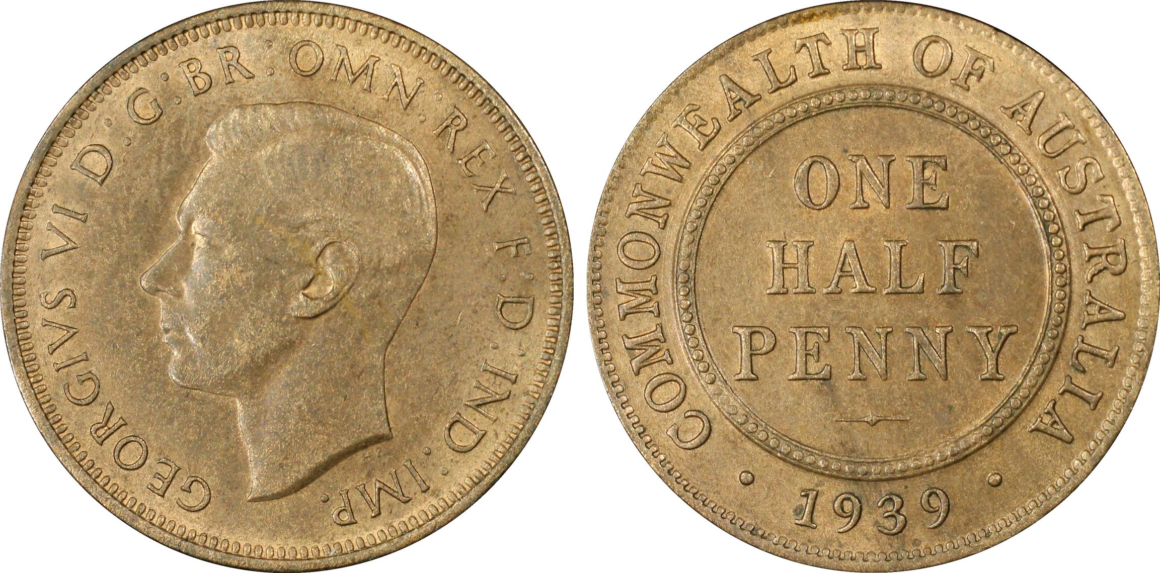 1939 Australia Half Penny KM-35 PCGS - MS63BN -257