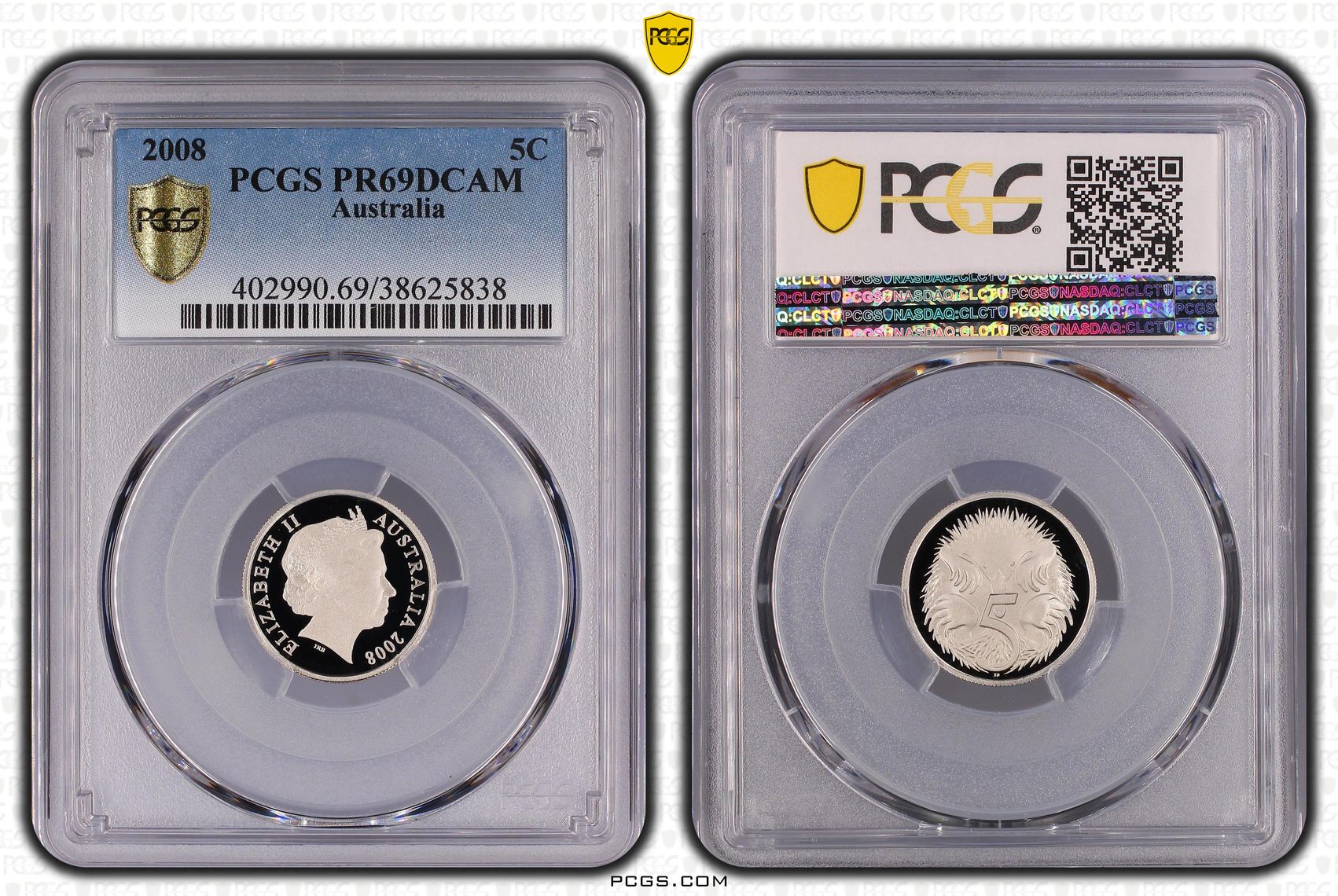 Elizabeth II, Five Cent, 2008, PCGS PR69DCAM