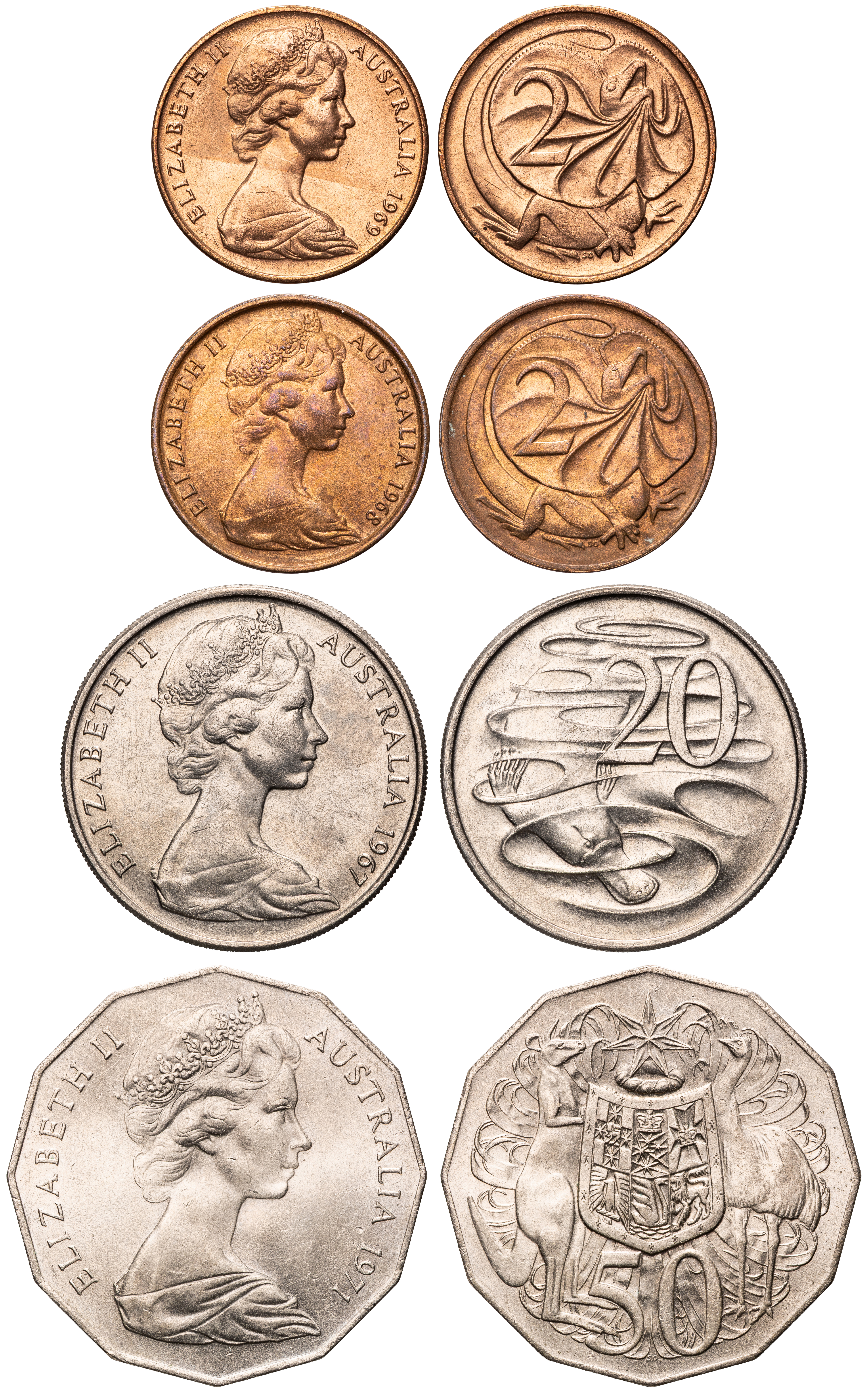 Elizabeth II, Two Cents - Fifty Cents, 1967 - 1971, UNC