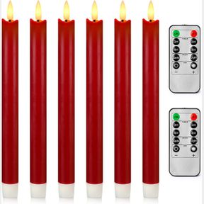 ENPORNK 6 PACK FLAMELESS FLICKERING TAPER CANDLES WITH 2 REMOTE CONTROLS AND TIMER, REAL WAX 3D WICK LIGHT WINDOW CANDLES BATTERY