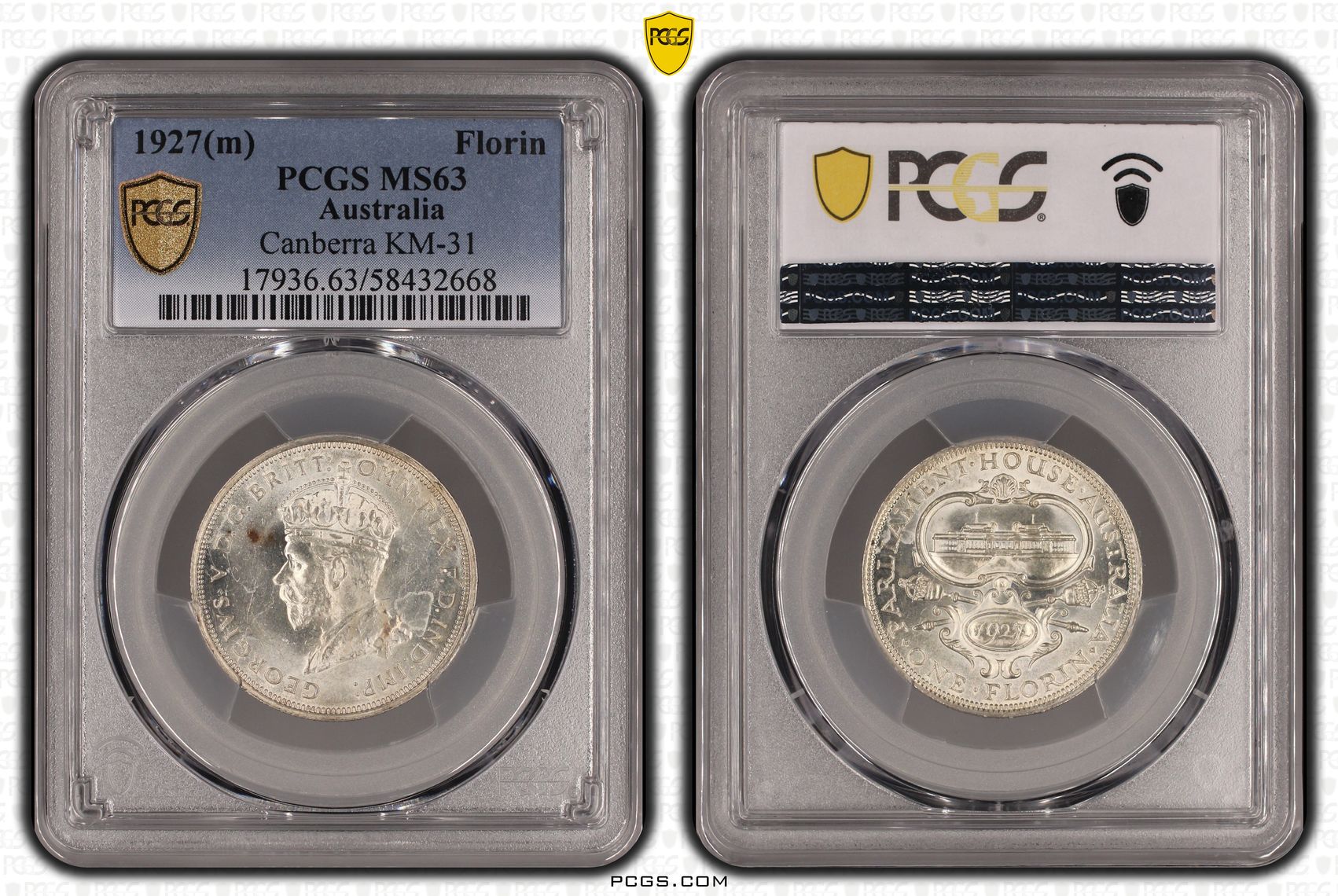 George V, Canberra, Florin, 1927, PCGS MS63