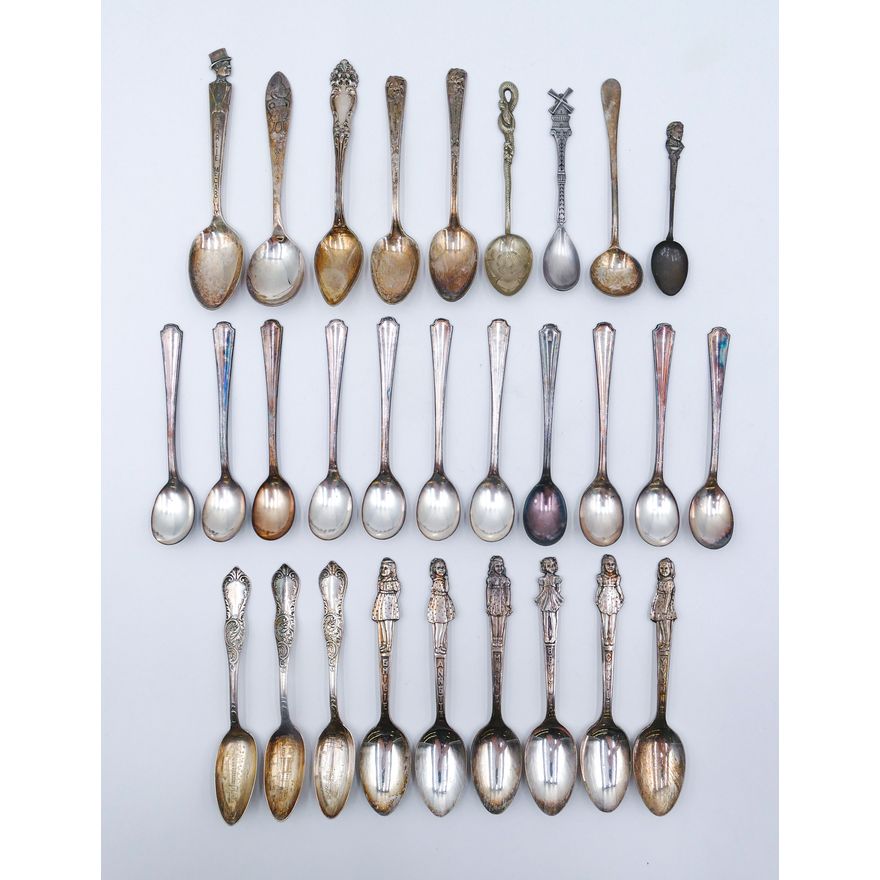 Box Old Character Silverplate Spoons etc.