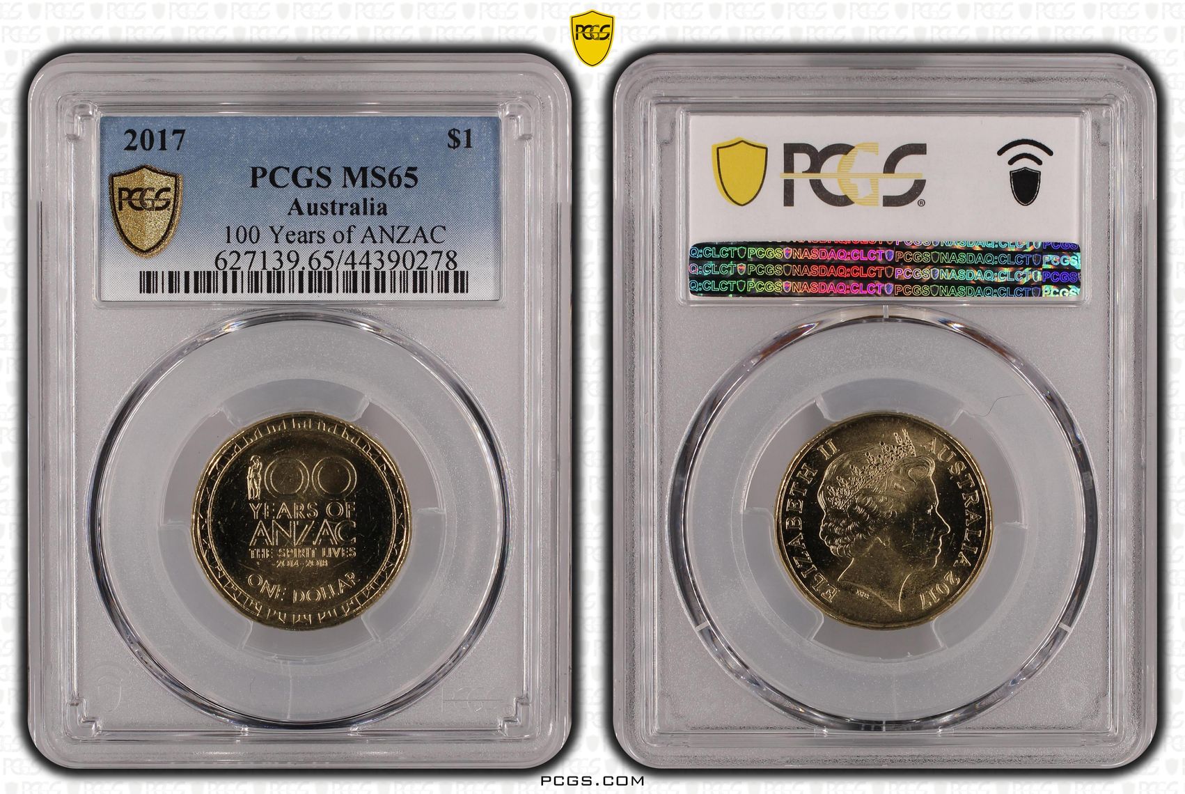 100 Years of ANZAC, One Dollar, 2017, PCGS MS65