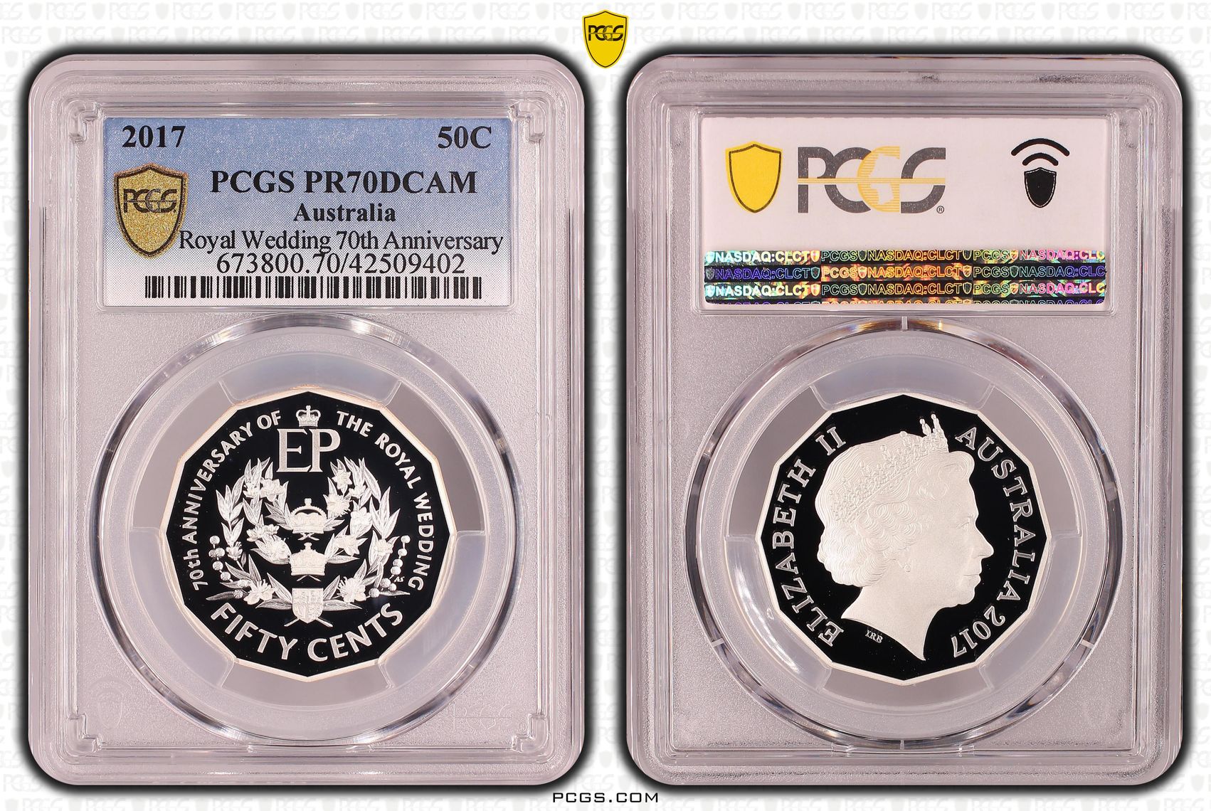 328 · 2017 Australia Fifty Cent, 50c Silver Royal Wedding 70th Anniversary PCGS - PR70DCAM POP 18/0 -402
