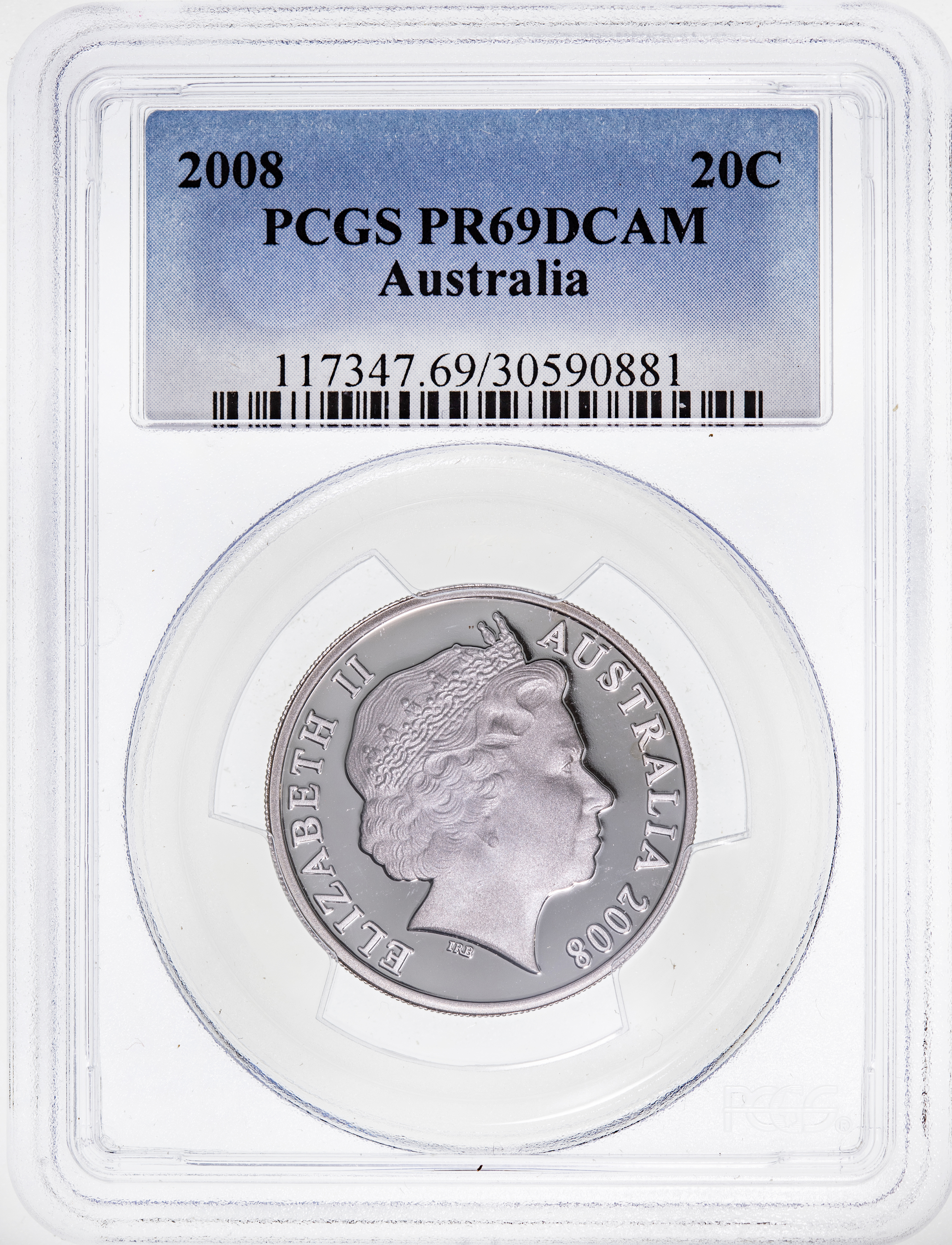 Top pop, Twenty Cent, 2008, PCGS PR69DCAM