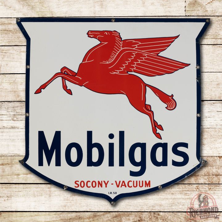 1950 Mobilgas Socony-Vacuum Pegasus Single Sided Porcelain Sign TAC 9