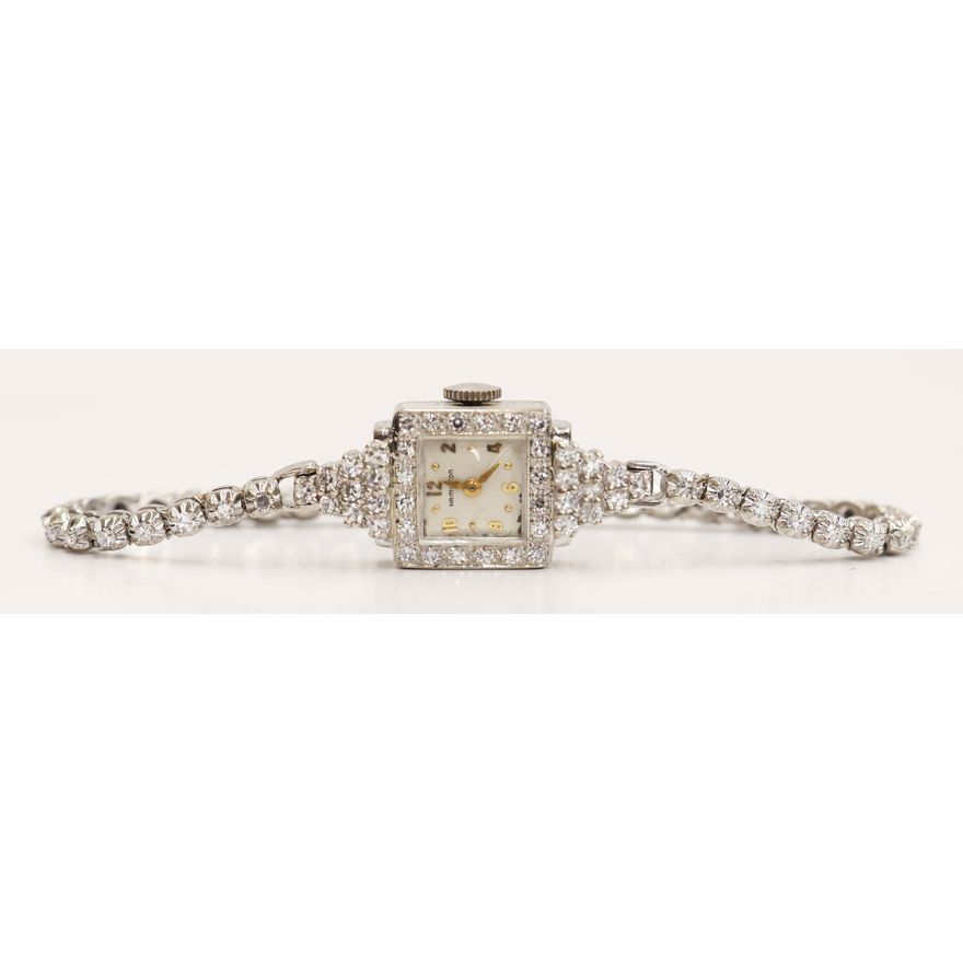 Ladies 14k Diamond Band Hamilton Wrist Watch