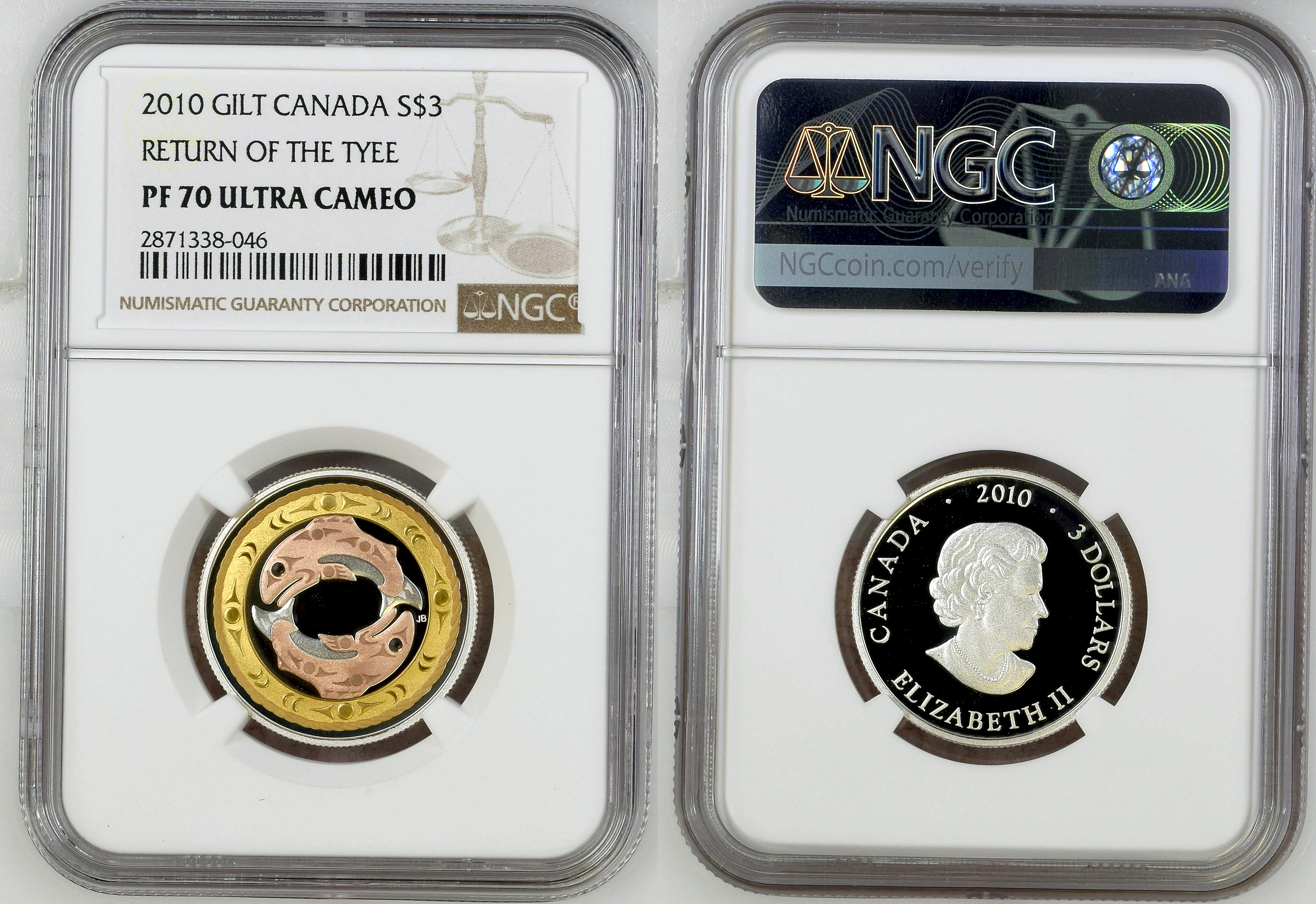Canada, Gilt Return Of The Tyee, Three Dollar, 2010, NGC PF 70 ULTRA CAMEO