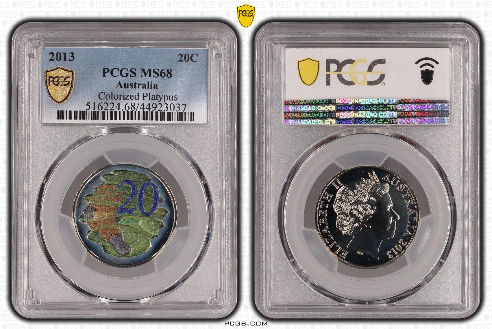 2013 Australia Twenty Cent, 20c Colored Playtpus PCGS - MS68 -037