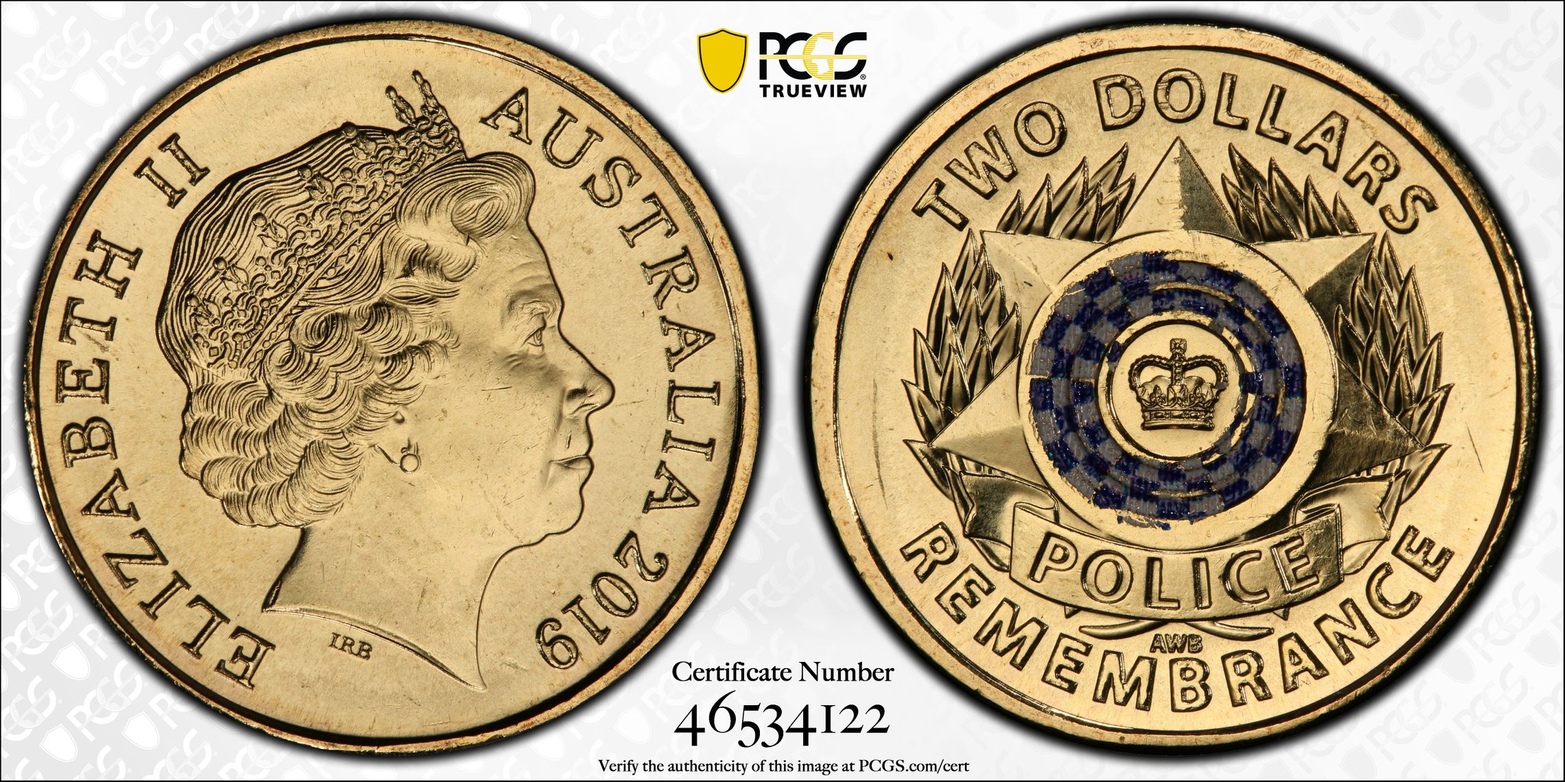 Police Remembrance Colorized, Two Dollar, 2019, PCGS MS66