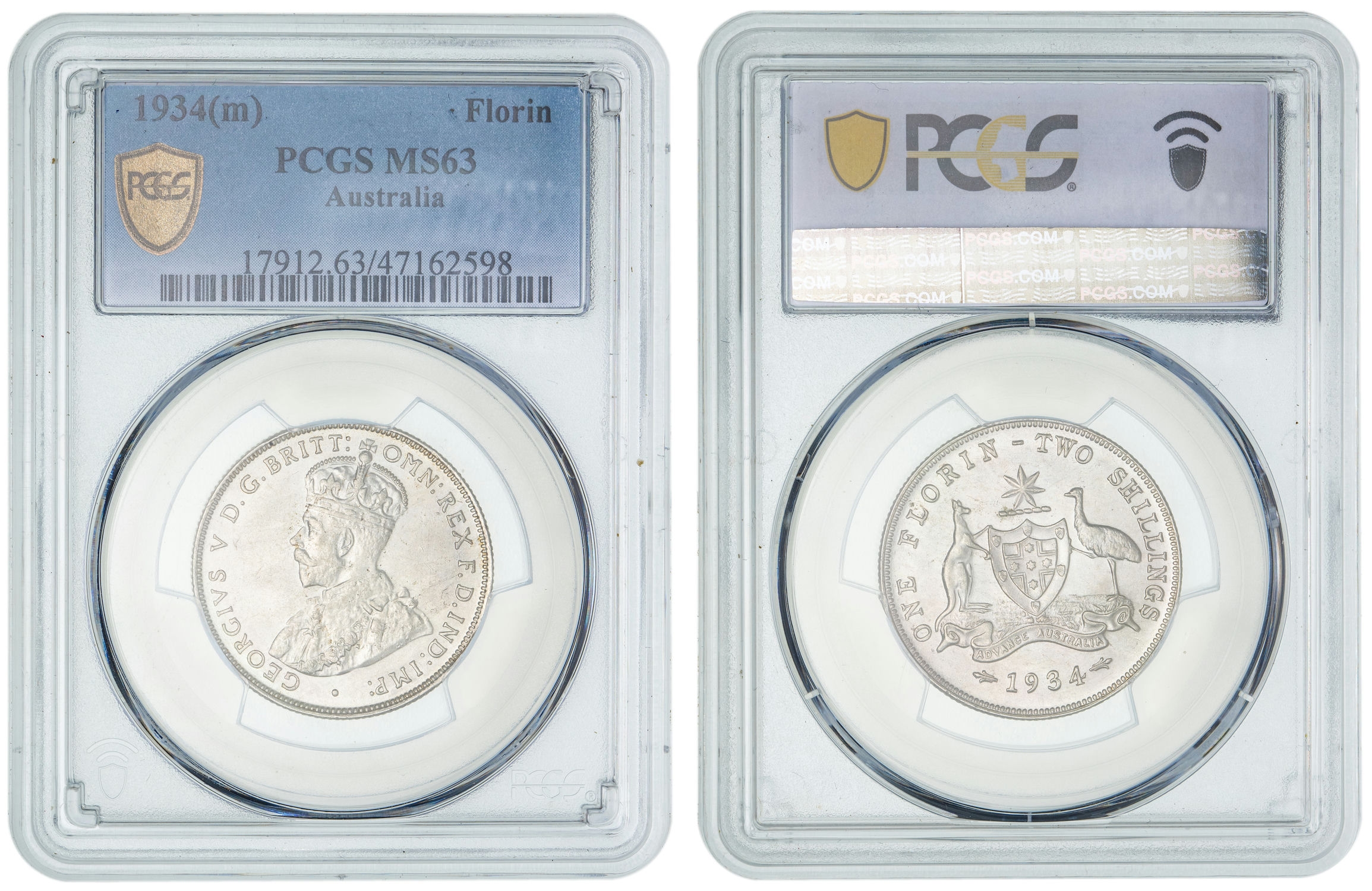 George V, Florin, 1934, PCGS MS63