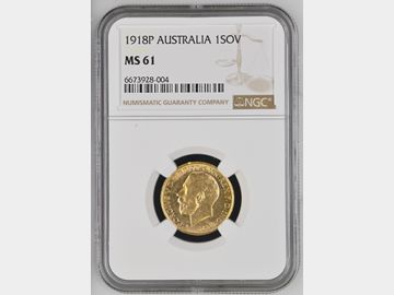 1918 PERTH MINT GOLD SOVEREIGN MS61 GEORGE V