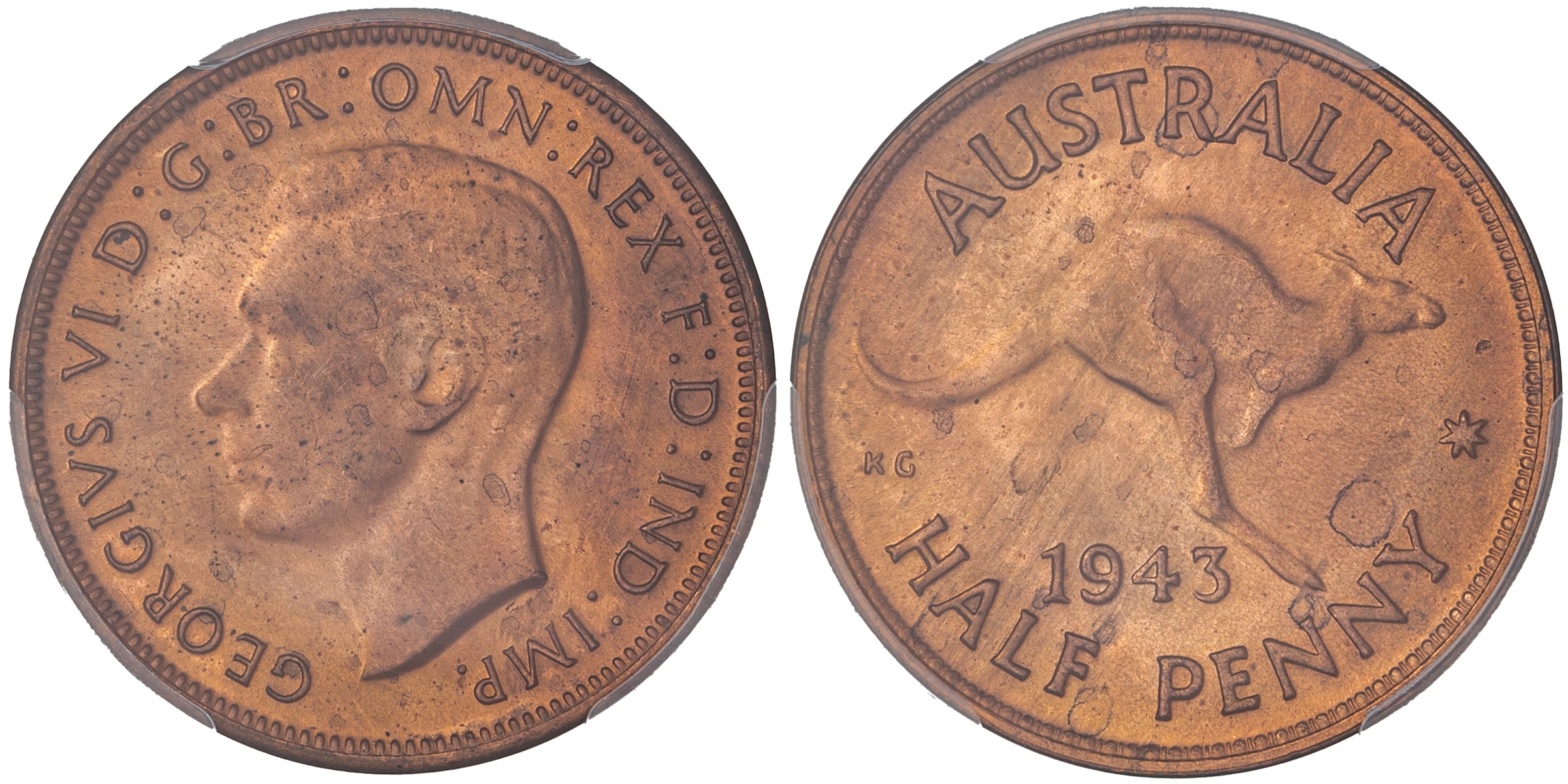 George VI, Halfpenny, 1943, PCGS MS64RD