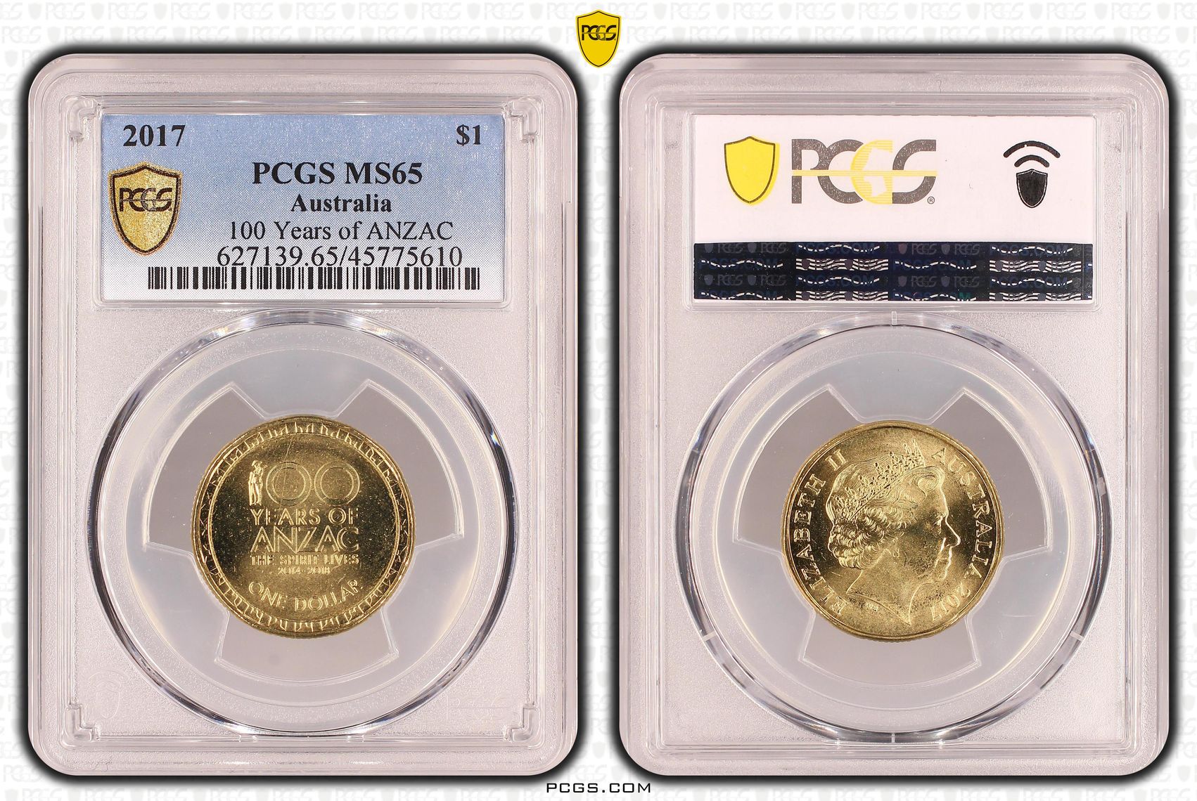 100 Years of ANZAC, One Dollar, 2017, PCGS MS65