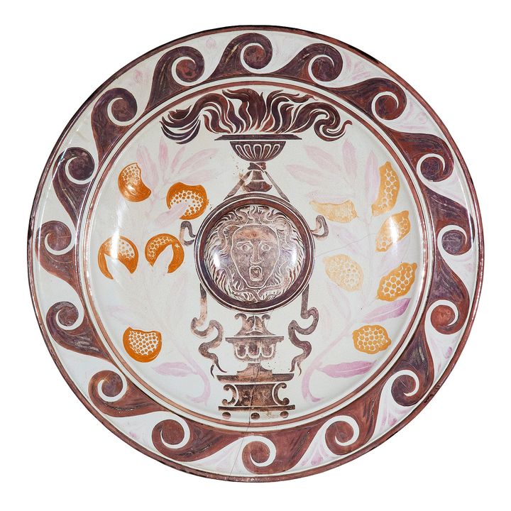 A monumental Victorian Arts & Crafts lustre wall charger by Maw & Co, Broseley
