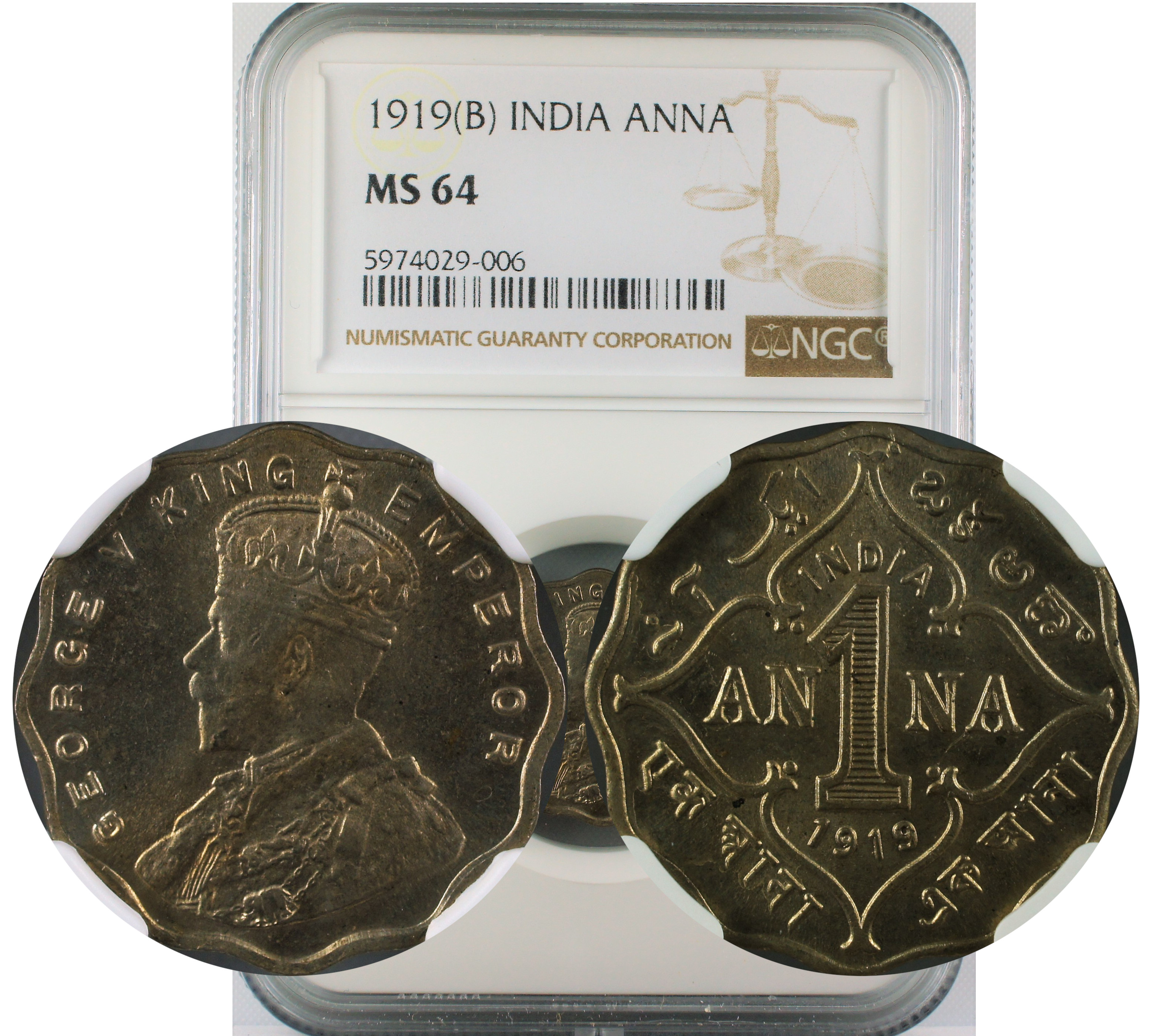 1919 B INDIA ANNA MS64