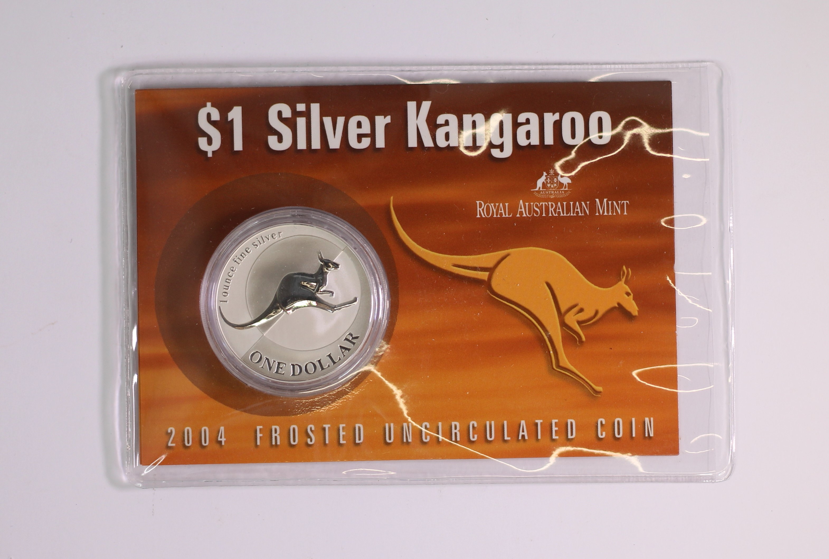 2004 RAM $1 Fine Silver Kangaroo 1oz Frosted Uncirculated Coin - Carded