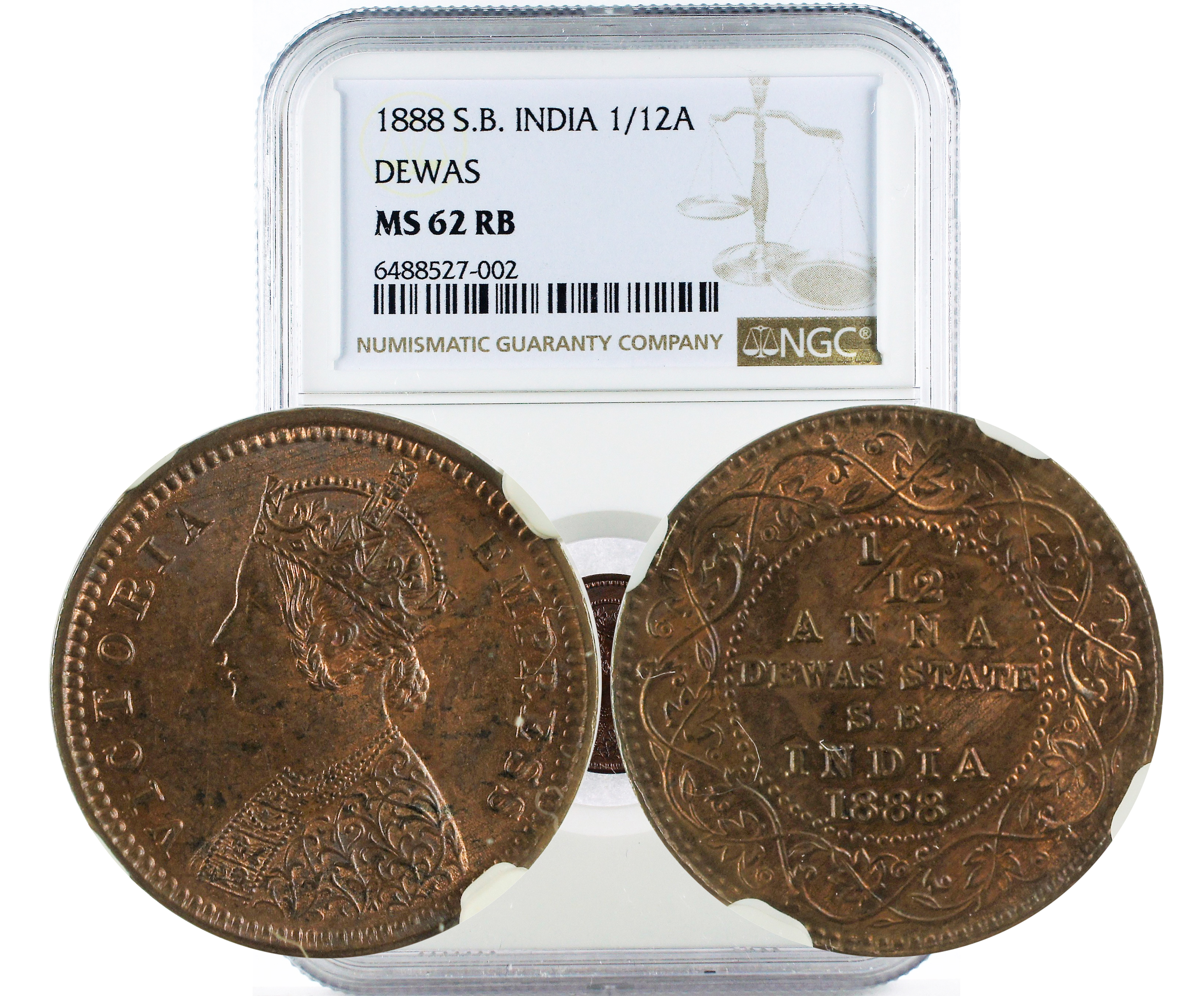1888 S.B. INDIA DEWAS 1/12A MS 62 RB