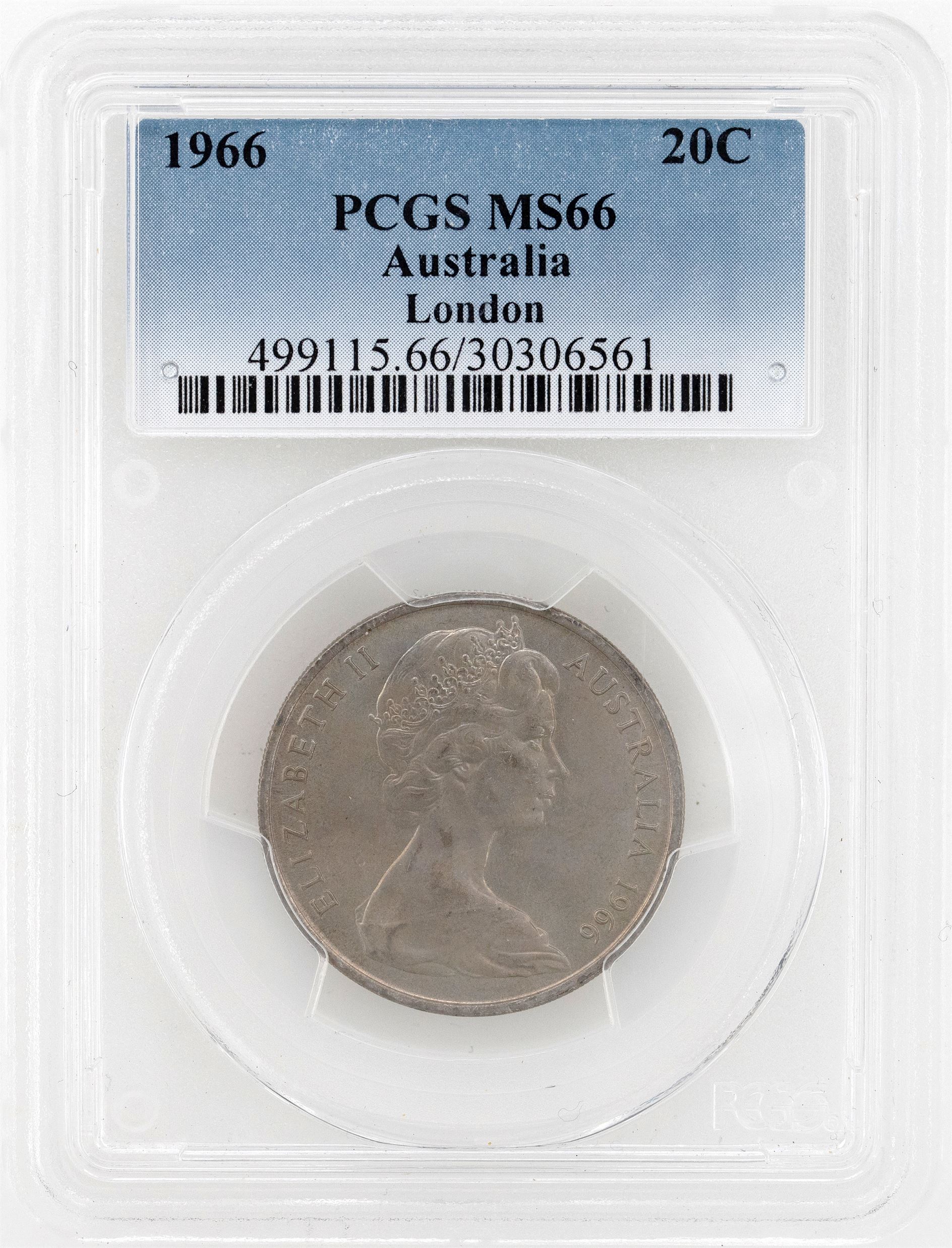 1966(L) Australia Twenty Cent, 20c PCGS - MS66 -561