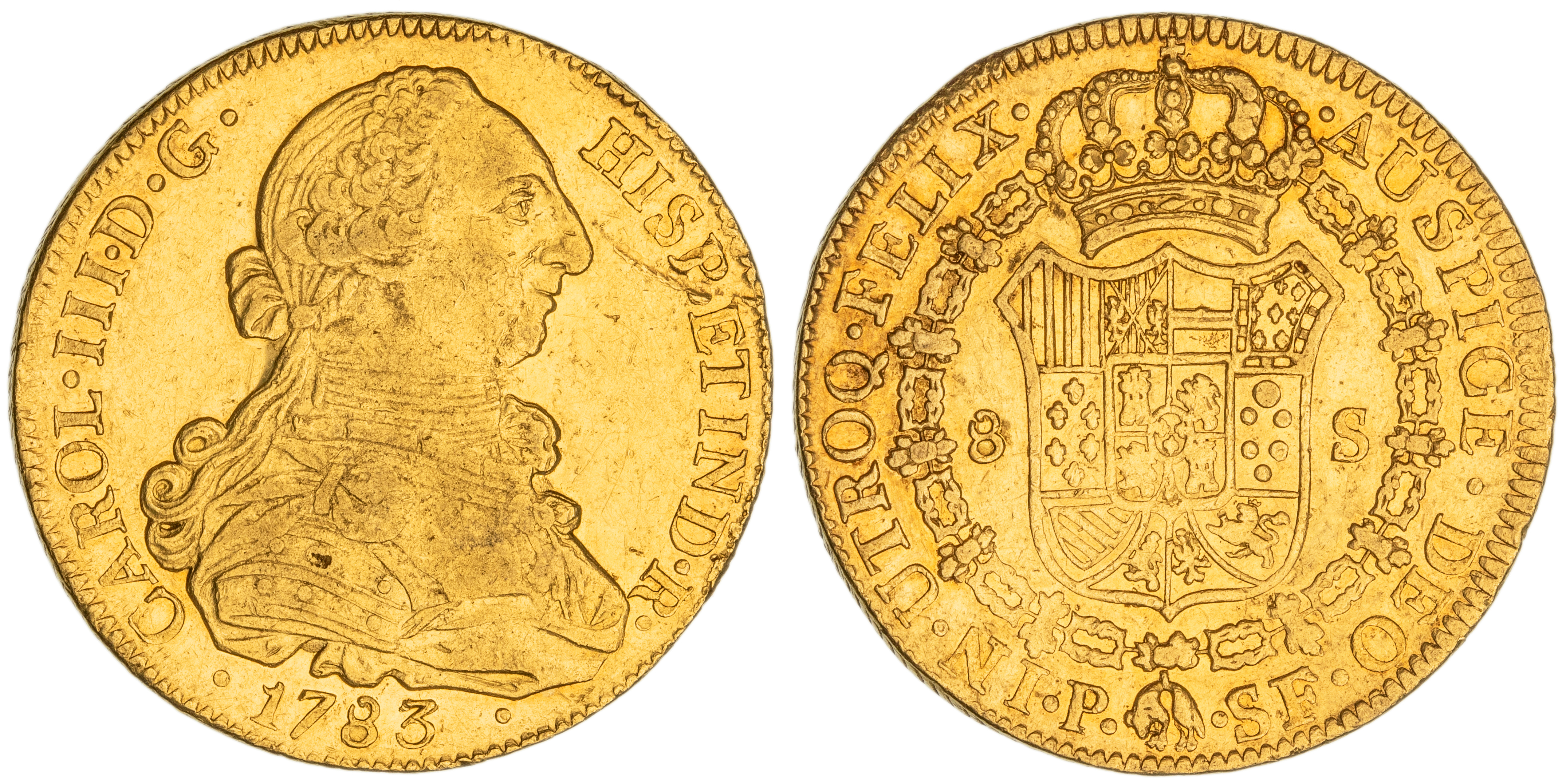 Colombia, Charles III, Eight Escudos, 1783-SF, aEF
