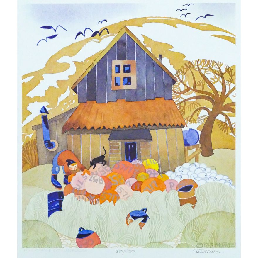Rie Munoz ''Fisherman & Cat'' Signed Print