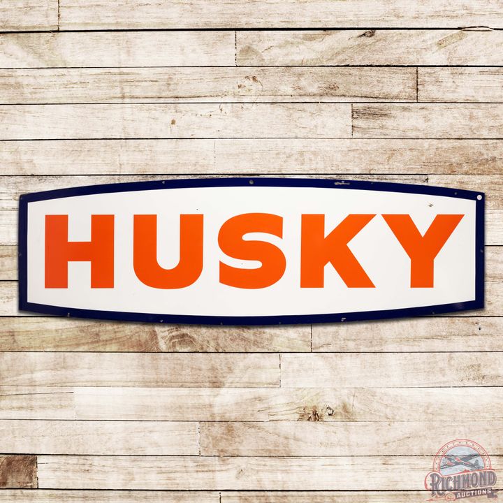 Scarce Husky Gasoline 8' Double Sided Porcelain ID Sign