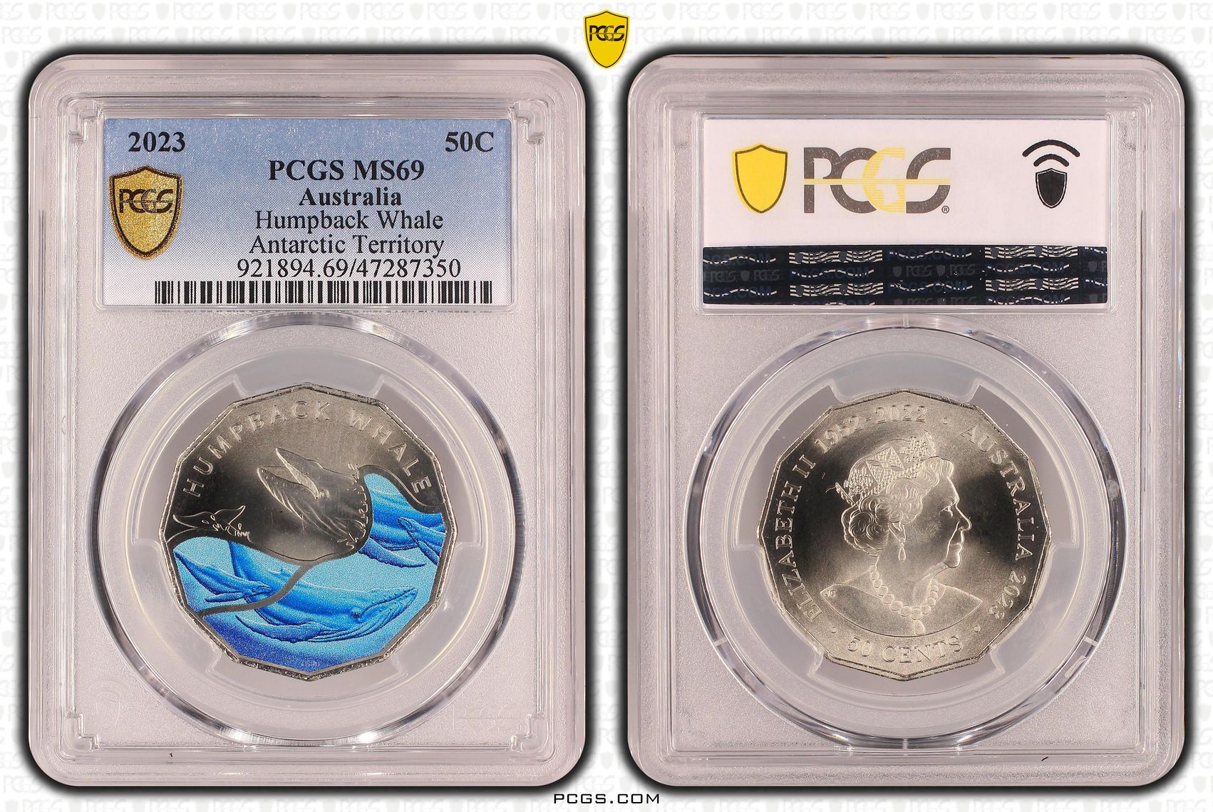 Humpback Whale Colourised Antarctic Territory, Fifty Cent, 2023, PCGS MS69
