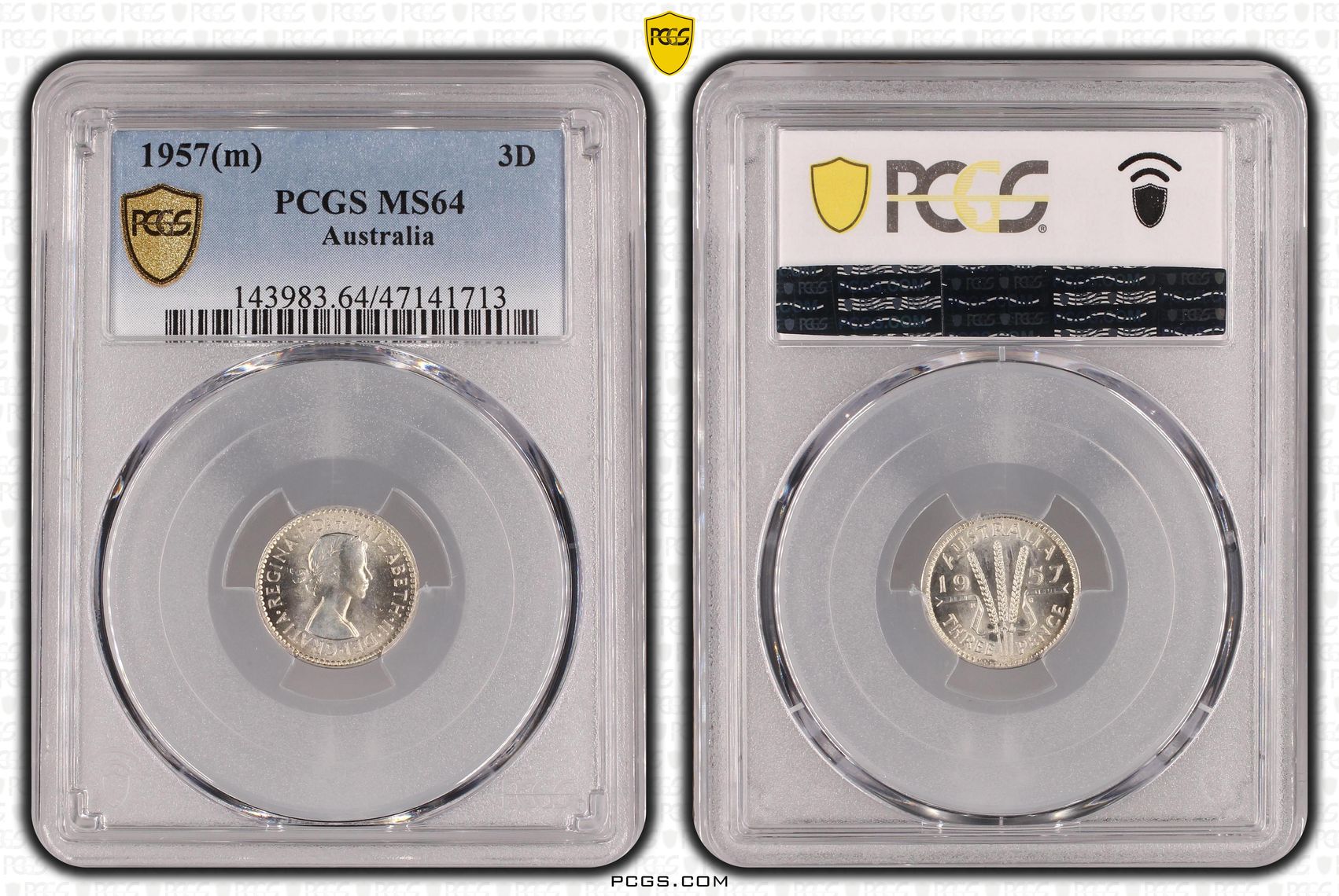 Threepence, 1957(m), PCGS MS 64