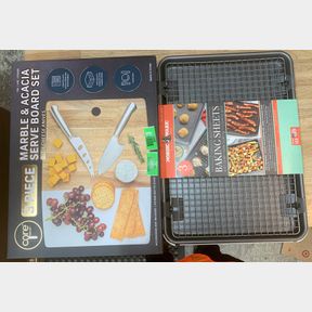 CORE KITCHEN SERVE BOARD + KNIFE SET 3 PIECE & BAKING SHEETS 3 PACK