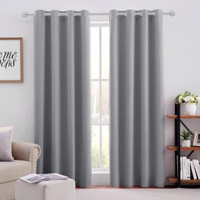 HOMEIDEAS BLACKOUT CURTAINS FOR BEDROOM 52 X 84 INCH LONG 2 PANELS SET LIGHT GREY/GRAY ROOM DARKENING CURTAINS/DRAPES, SOUNDPROOF