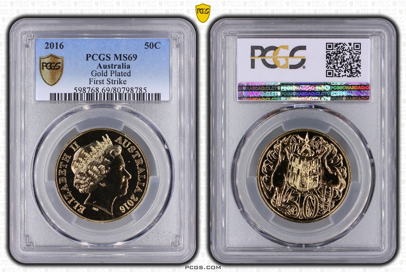 338 · Gold Plated, Fifty Cent, 2016, PCGS MS69