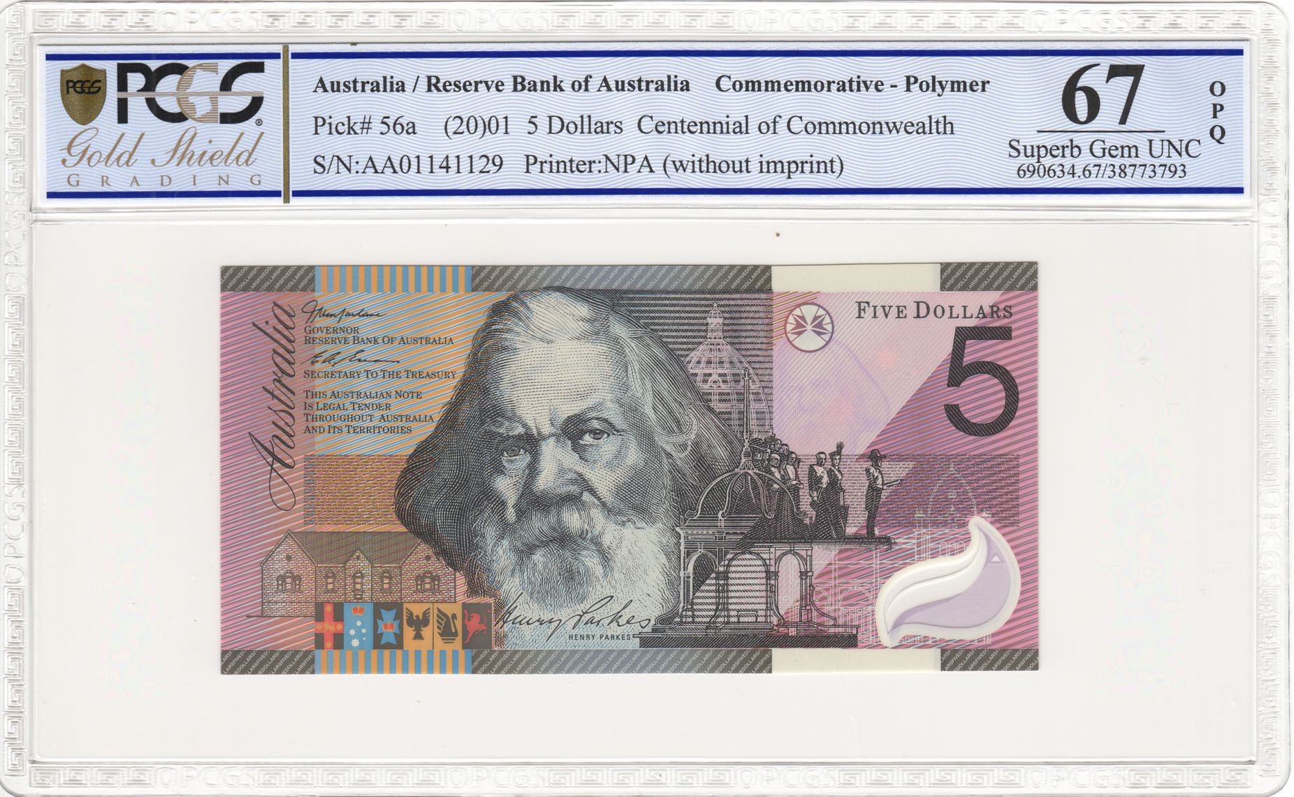 MacFarlane/Evans, Commemorative, Five Dollar, 2001, PCGS Superb Gem UNC 67 PPQ